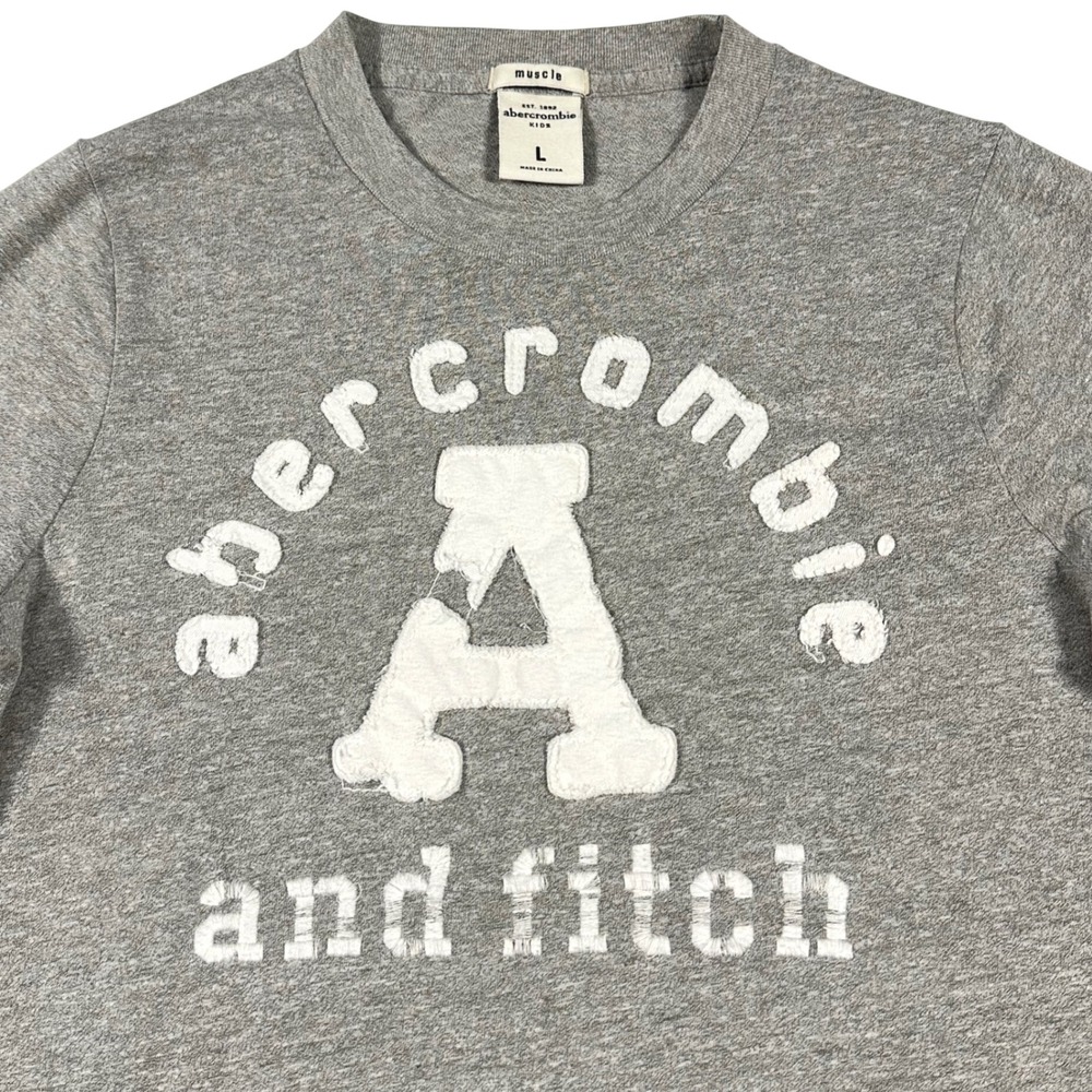 Y2K Abercrombie Kids Baby Tee Gray Raised Logo Graphic Fitted XS S